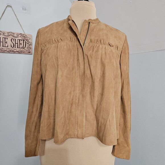 Juicy Couture Leather Knit Jacket Womens Medium Tan Camel Y2K Vintage Western - Picture 6 of 15